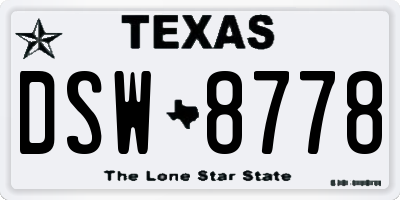 TX license plate DSW8778