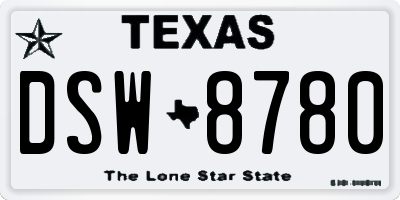 TX license plate DSW8780