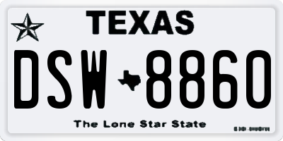 TX license plate DSW8860