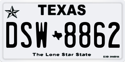 TX license plate DSW8862