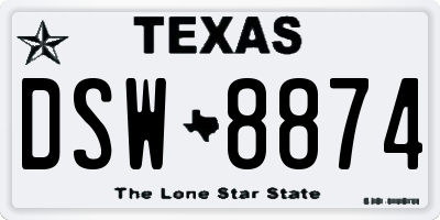 TX license plate DSW8874