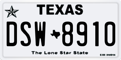 TX license plate DSW8910