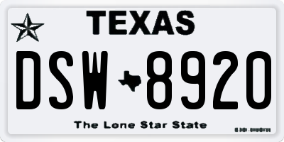 TX license plate DSW8920