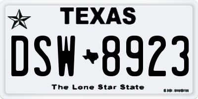 TX license plate DSW8923