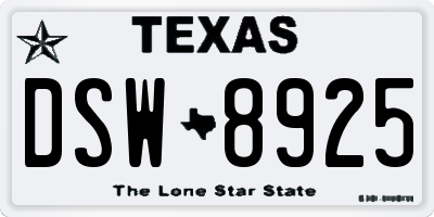 TX license plate DSW8925