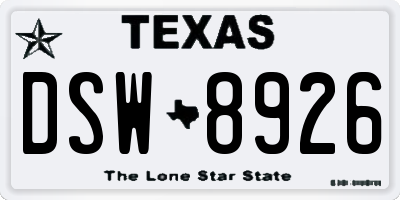 TX license plate DSW8926