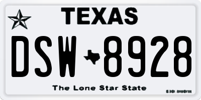 TX license plate DSW8928