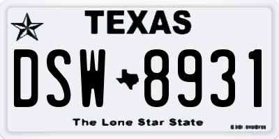 TX license plate DSW8931