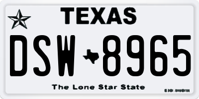 TX license plate DSW8965