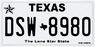 TX license plate DSW8980