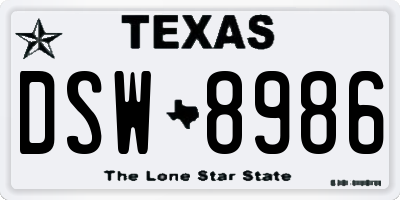 TX license plate DSW8986