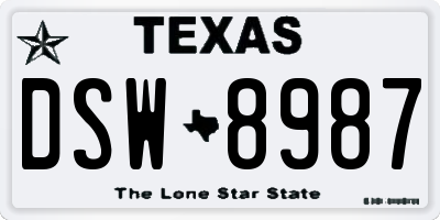 TX license plate DSW8987