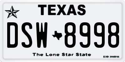 TX license plate DSW8998