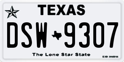 TX license plate DSW9307