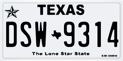 TX license plate DSW9314