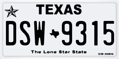 TX license plate DSW9315