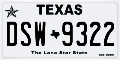 TX license plate DSW9322