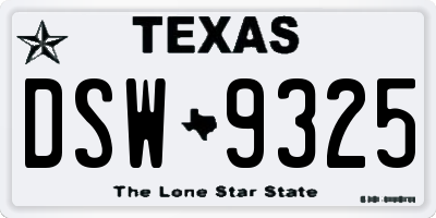 TX license plate DSW9325