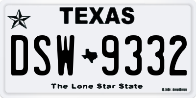 TX license plate DSW9332