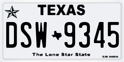 TX license plate DSW9345