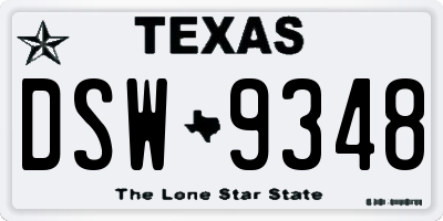 TX license plate DSW9348