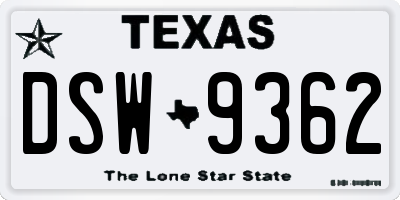 TX license plate DSW9362