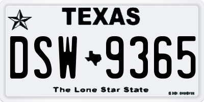 TX license plate DSW9365