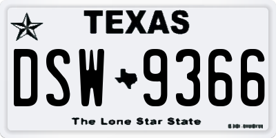TX license plate DSW9366