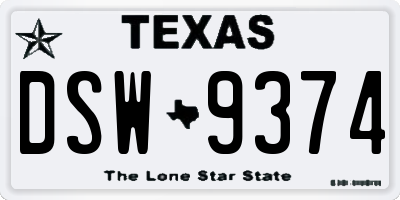 TX license plate DSW9374