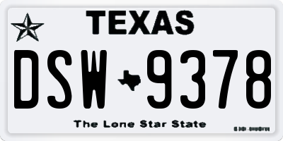 TX license plate DSW9378