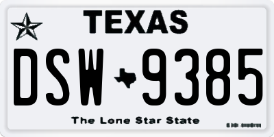 TX license plate DSW9385