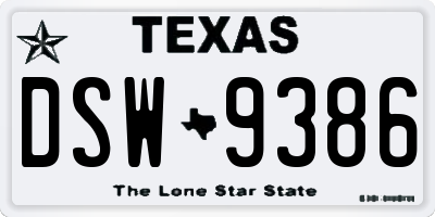 TX license plate DSW9386