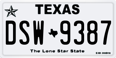 TX license plate DSW9387