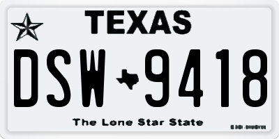 TX license plate DSW9418