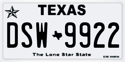 TX license plate DSW9922