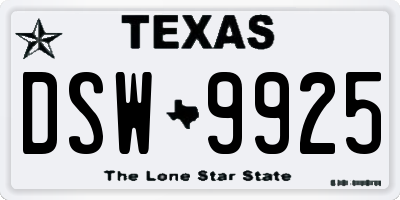 TX license plate DSW9925