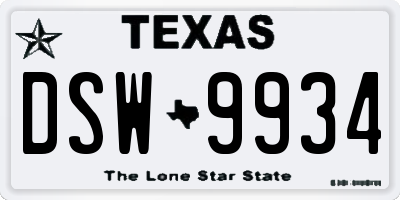 TX license plate DSW9934