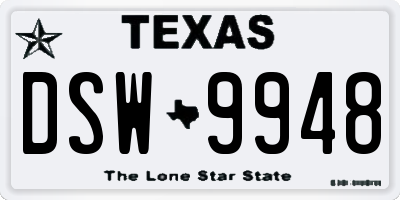 TX license plate DSW9948