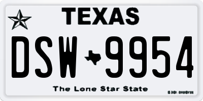 TX license plate DSW9954
