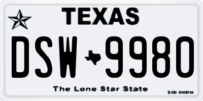 TX license plate DSW9980