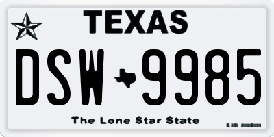 TX license plate DSW9985