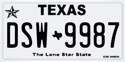 TX license plate DSW9987