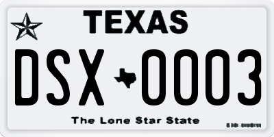 TX license plate DSX0003