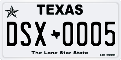 TX license plate DSX0005