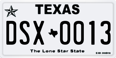 TX license plate DSX0013