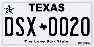 TX license plate DSX0020