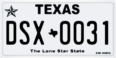 TX license plate DSX0031