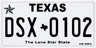 TX license plate DSX0102