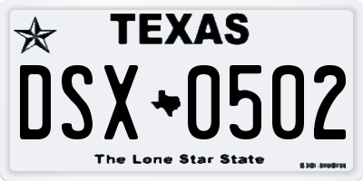 TX license plate DSX0502