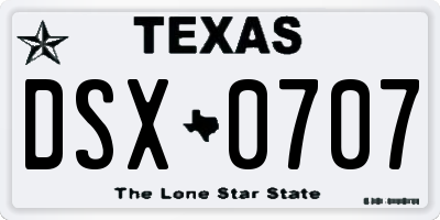 TX license plate DSX0707